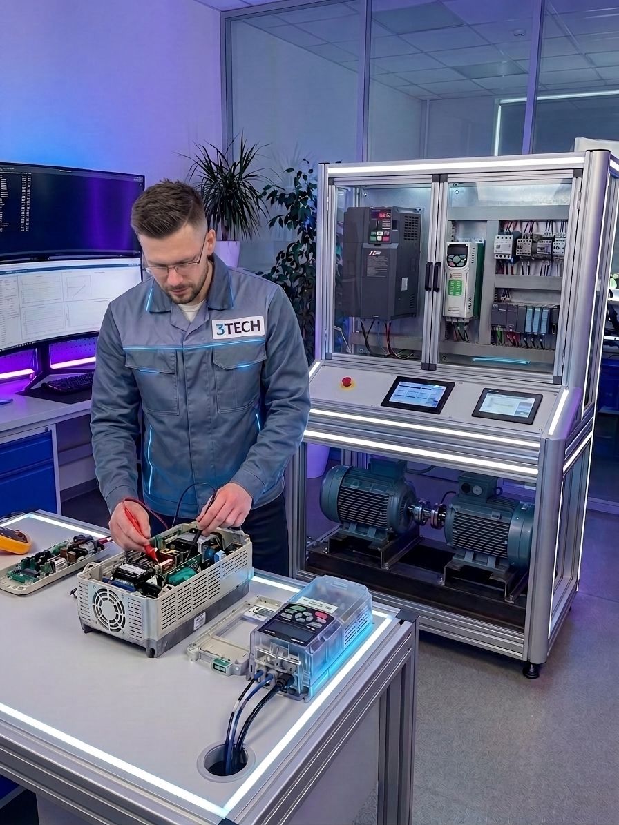 Инженер 3ТЭК проверяет привод и двигатель на испытательном стенде